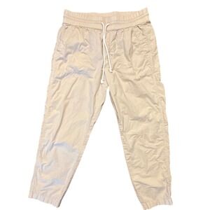 Lou & Grey womens pants Large tan chino ankle crop roll drawstring elastic light